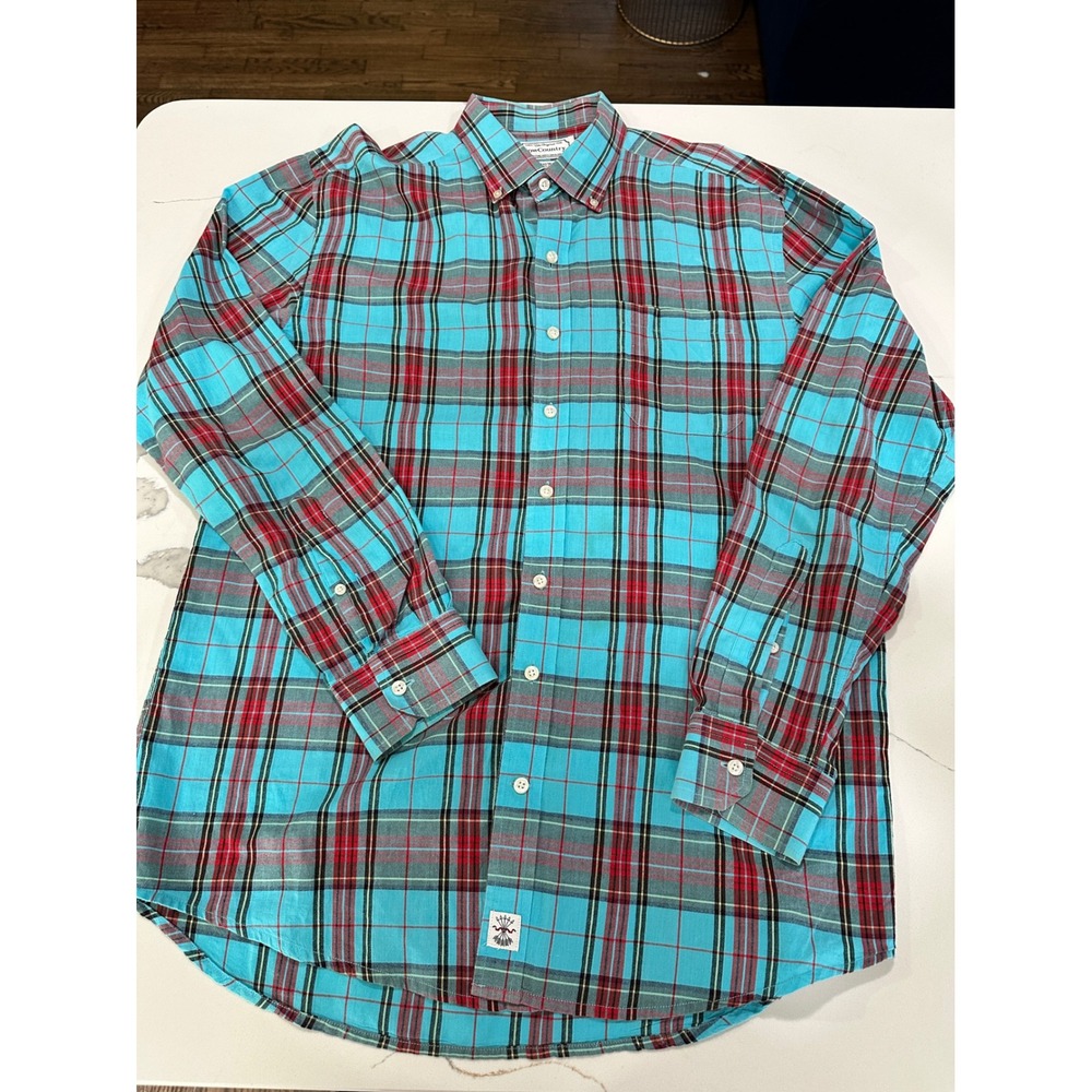 LowCountry Indian Madras Plaid Button Down‎ Long Sleeve Shirt Mens L